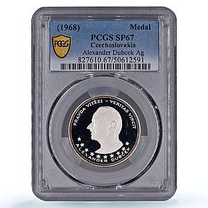 Czechoslovakia Dubcek Jan Hus Pravda Vitezi History SP67 PCGS silver medal 1968