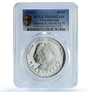 Czechoslovakia Dubcek Svoboda Pravda Vitezi History PR69 PCGS silver medal 1968