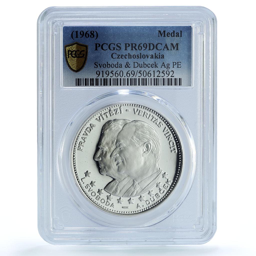 Czechoslovakia Dubcek Svoboda Pravda Vitezi History PR69 PCGS silver medal 1968 Czechoslovakia Dubcek Svoboda Pravda Vitezi History PR69 PCGS silver medal 1968