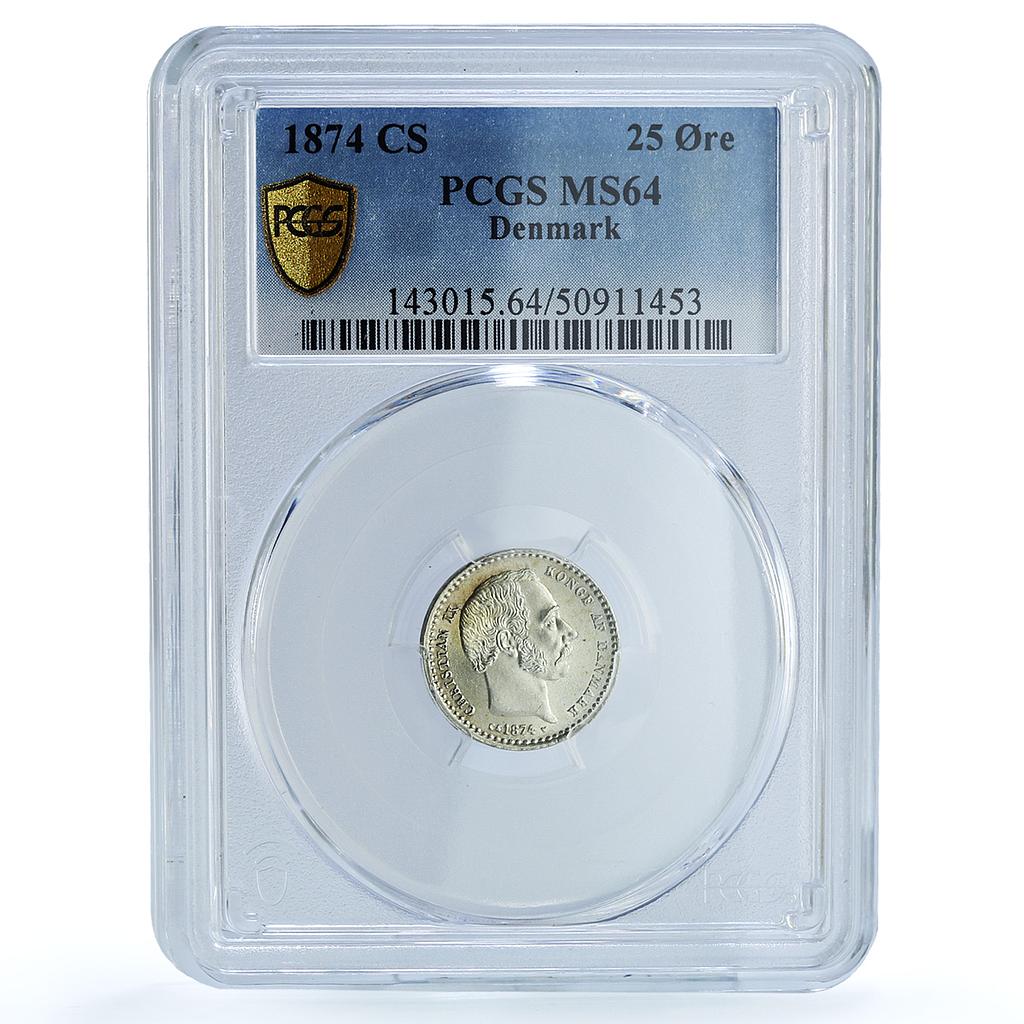 Denmark 25 ore King Christian IX Coinage KM-796 MS64 PCGS silver coin 1874 Denmark 25 ore King Christian IX Coinage KM-796 MS64 PCGS silver coin 1874