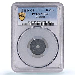 Denmark 10 ore King Christian X Coinage German Occupation MS62 PCGS coin 1945