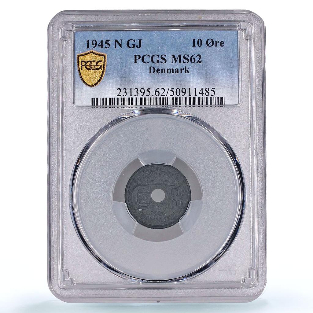 Denmark 10 ore King Christian X Coinage German Occupation MS62 PCGS coin 1945