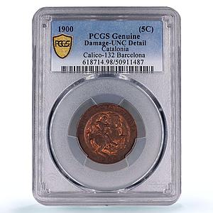 Spain Catalonia 5 centimos Catalanist Union St George UNC PCGS copper coin 1900
