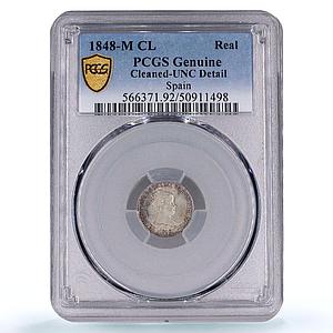 Spain 1 real Queen Isabel Isabella II Coinage KM-598 UNC PCGS silver coin 1848