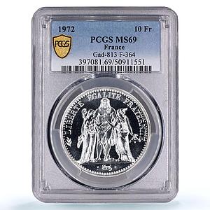 France 10 francs Hercules Liberty Equality Fraternity MS69 PCGS silver coin 1972