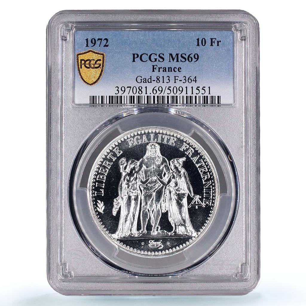 France 10 francs Hercules Liberty Equality Fraternity MS69 PCGS silver coin 1972