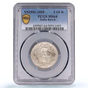 India Kutch 2 1/2 kori George V Khengarji III Y#52a MS64 PCGS silver coin 1935