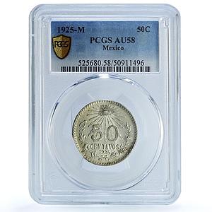 Mexico 50 centavos Republic Coinage Liberty Cap AU58 PCGS silver coin 1925