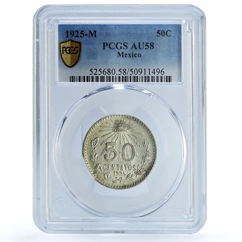 Mexico 50 centavos Republic Coinage Liberty Cap AU58 PCGS silver coin 1925 Mexico 50 centavos Republic Coinage Liberty Cap AU58 PCGS silver coin 1925