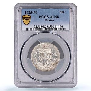 Mexico 50 centavos Republic Coinage Liberty Cap AU58 PCGS silver coin 1925