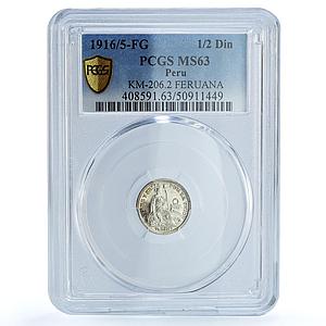 Peru 1/2 dinero Republic Coinage Liberty Seated MS63 PCGS silver coin 1916