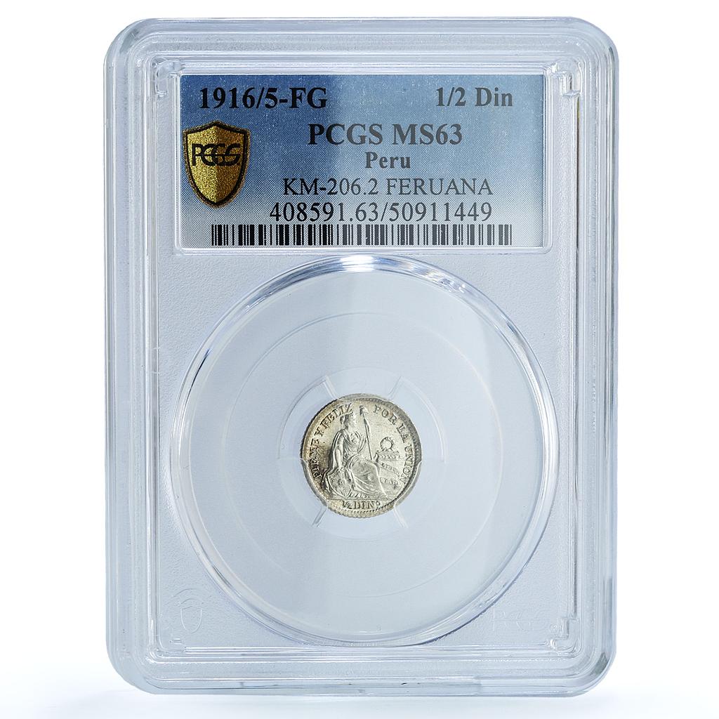 Peru 1/2 dinero Republic Coinage Liberty Seated MS63 PCGS silver coin 1916
