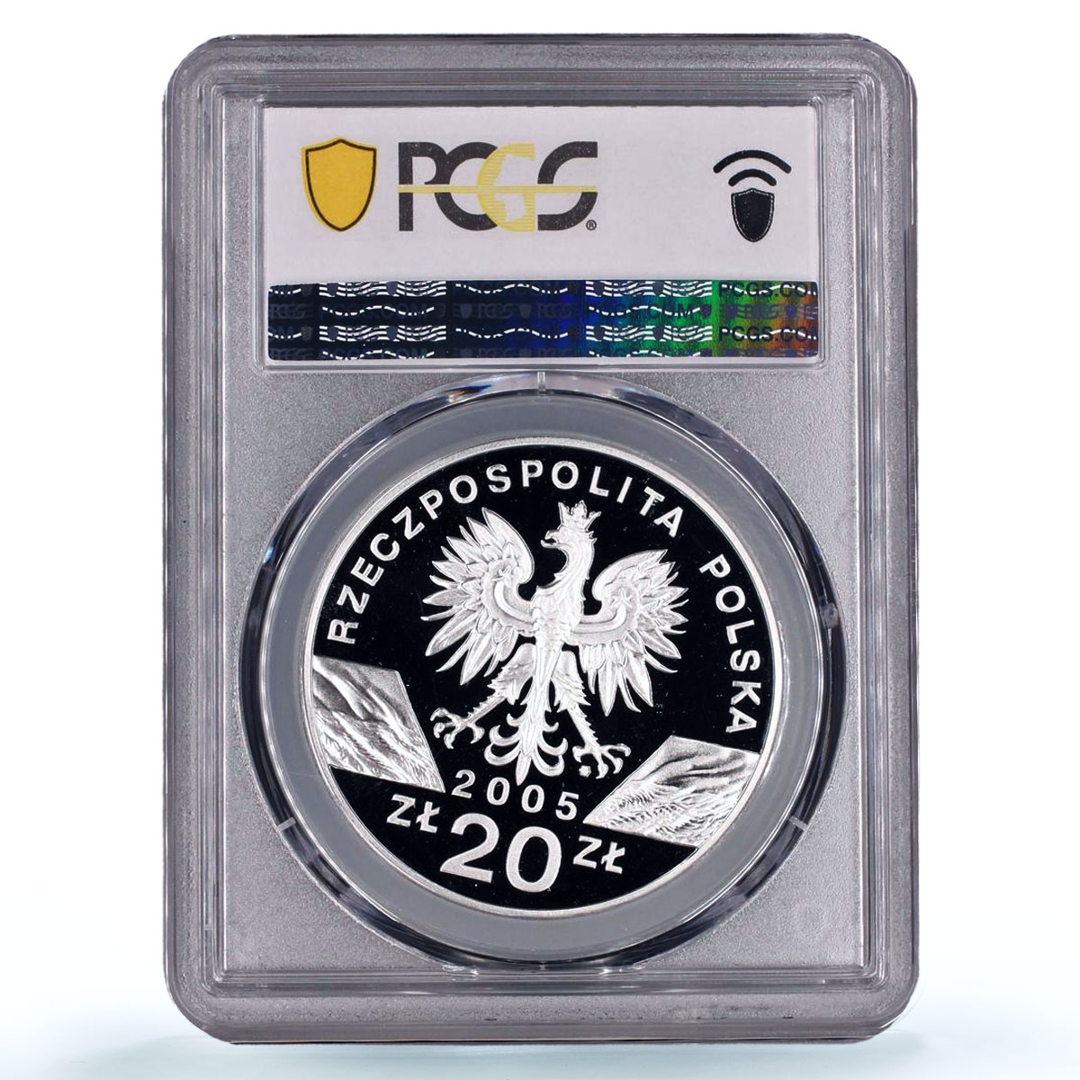 Poland 20 zlotych Puchacz Eagle Owl Birds Fauna PR70 PCGS silver coin 2005