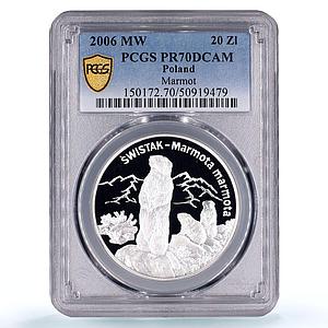 Poland 20 zlotych Swistak Marmot Animals Fauna PR70 PCGS silver coin 2006