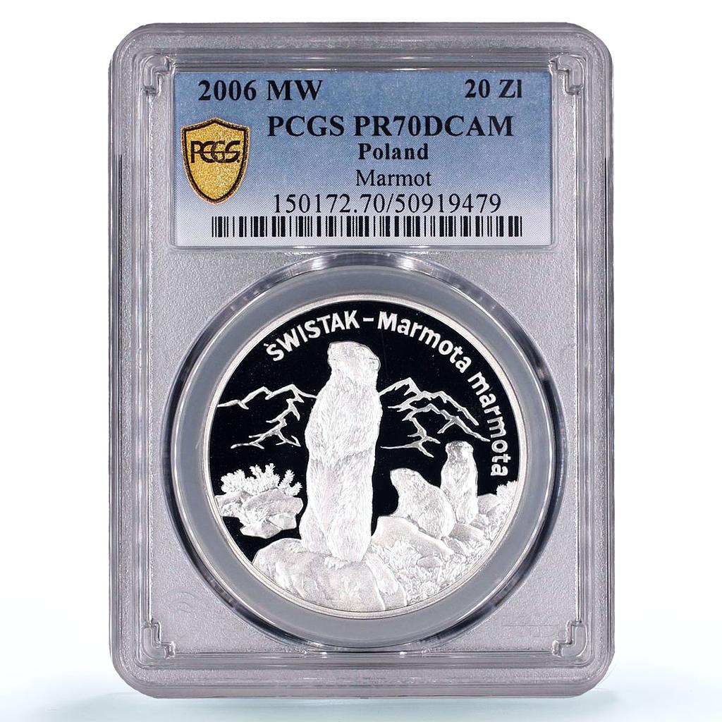 Poland 20 zlotych Swistak Marmot Animals Fauna PR70 PCGS silver coin 2006