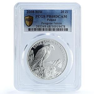 Poland 20 zlotych Sokol Falcon Animals Birds Fauna PR68 PCGS silver coin 2008