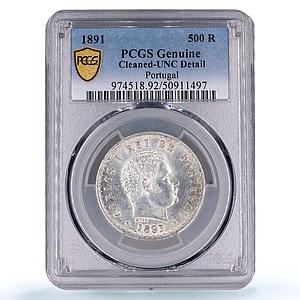 Portugal 500 reis King Charles Carlos I Coinage KM-535 UNC PCGS silver coin 1891