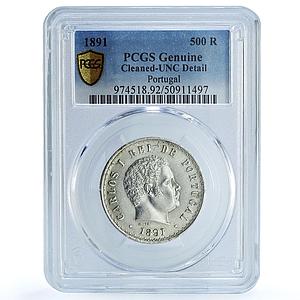 Portugal 500 reis King Charles Carlos I Coinage KM-535 UNC PCGS silver coin 1891
