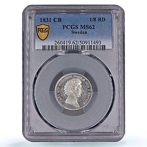Sweden 1/8 riksdaler King Carl Charles XIV Coinage MS62 PCGS silver coin 1831