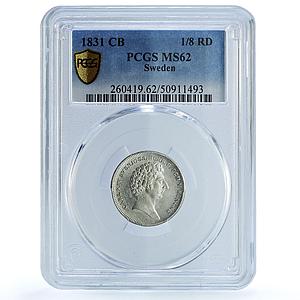 Sweden 1/8 riksdaler King Carl Charles XIV Coinage MS62 PCGS silver coin 1831