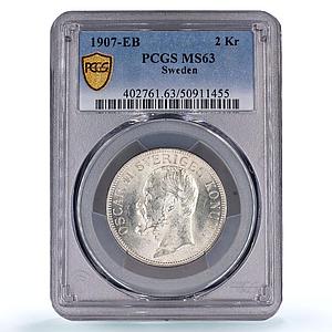 Sweden 2 kronor King Oscar II Coinage KM-773 MS63 PCGS silver coin 1907