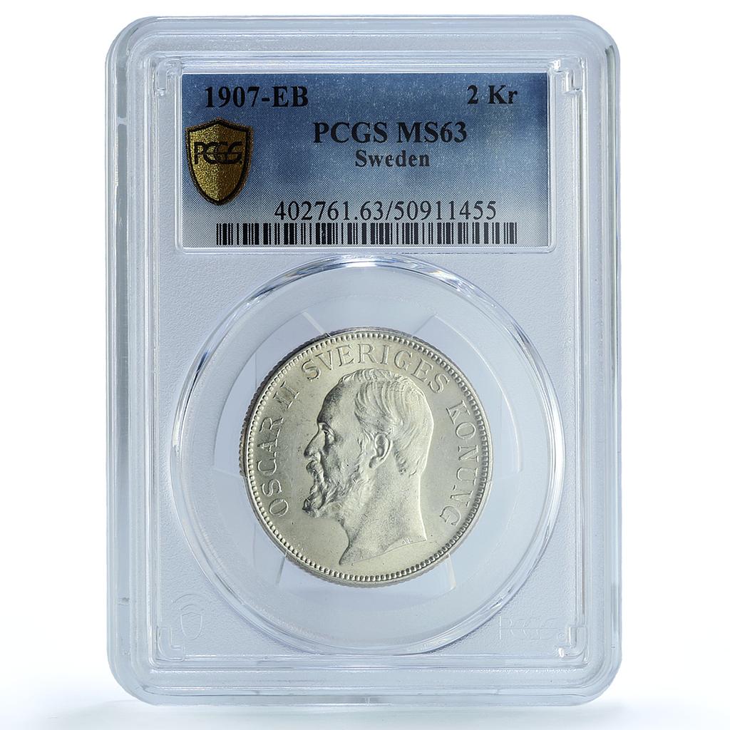 Sweden 2 kronor King Oscar II Coinage KM-773 MS63 PCGS silver coin 1907 Sweden 2 kronor King Oscar II Coinage KM-773 MS63 PCGS silver coin 1907