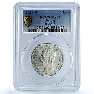 Sweden 2 kronor King Gustaf V Coinage KM-787 MS62 PCGS silver coin 1914