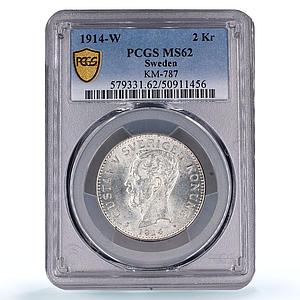 Sweden 2 kronor King Gustaf V Coinage KM-787 MS62 PCGS silver coin 1914