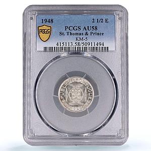 Sao Tome 2 1/2 escudos Portugal Coinage KM-5 AU58 PCGS silver coin 1948