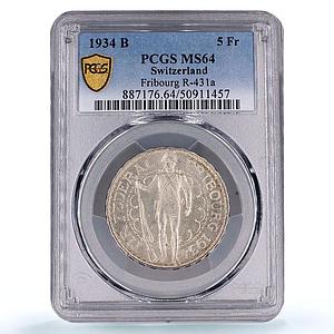 Switzerland 5 francs Fribourg Shooting Festival Thaler MS64 PCGS Ag coin 1934