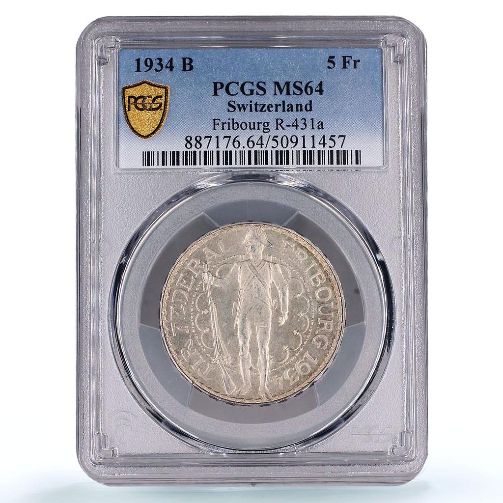 Switzerland 5 francs Fribourg Shooting Festival Thaler MS64 PCGS Ag coin 1934