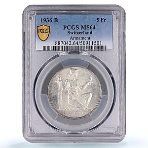 Switzerland 5 francs War Bond Armament Fund Helvetia MS64 PCGS silver coin 1936