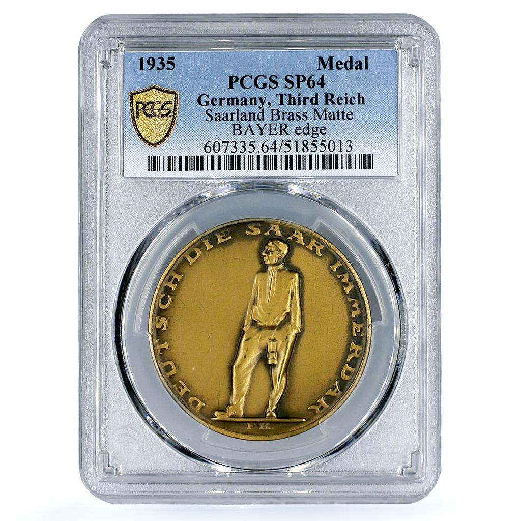 Germany Third Reich Hitler Saar Referendum History SP64 PCGS brass medal 1935