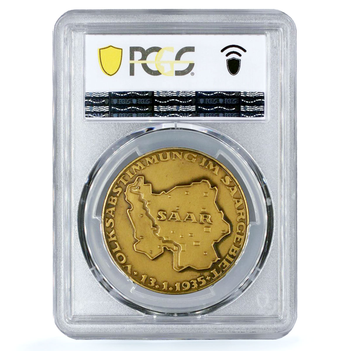 Germany Third Reich Hitler Saar Referendum History SP64 PCGS brass medal 1935
