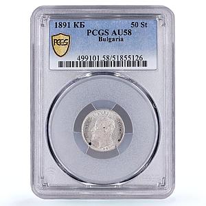 Bulgaria 50 stotinki King Ferdinand I Coinage KM-12 AU58 PCGS silver coin 1891