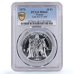 France 10 francs Hercules Liberty Equality Fraternity MS69 PCGS silver coin 1973