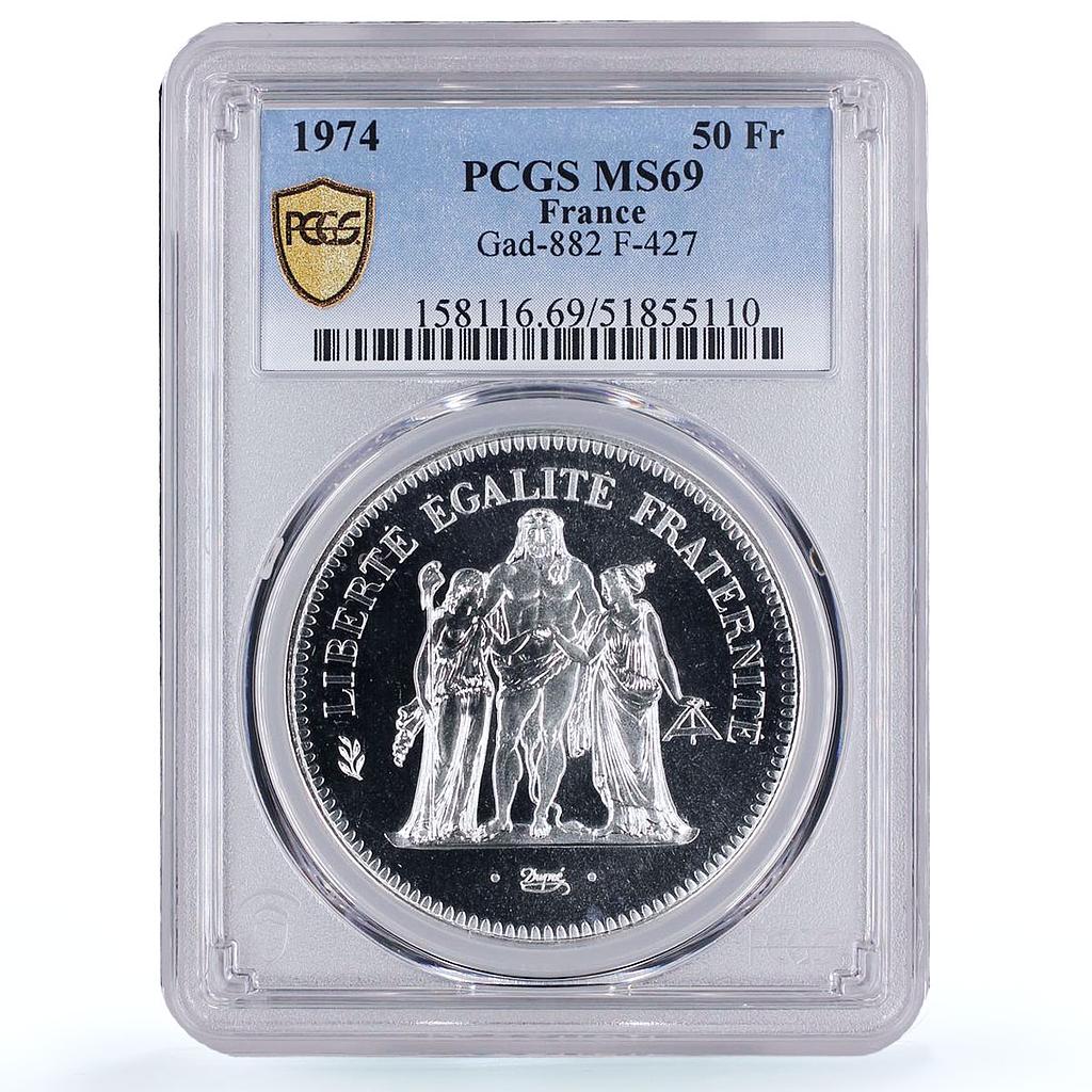 France 50 francs Hercules Liberty Egality Fraternity MS69 PCGS silver coin 1974