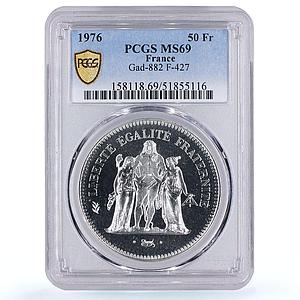 France 50 francs Hercules Liberty Egality Fraternity MS69 PCGS silver coin 1976
