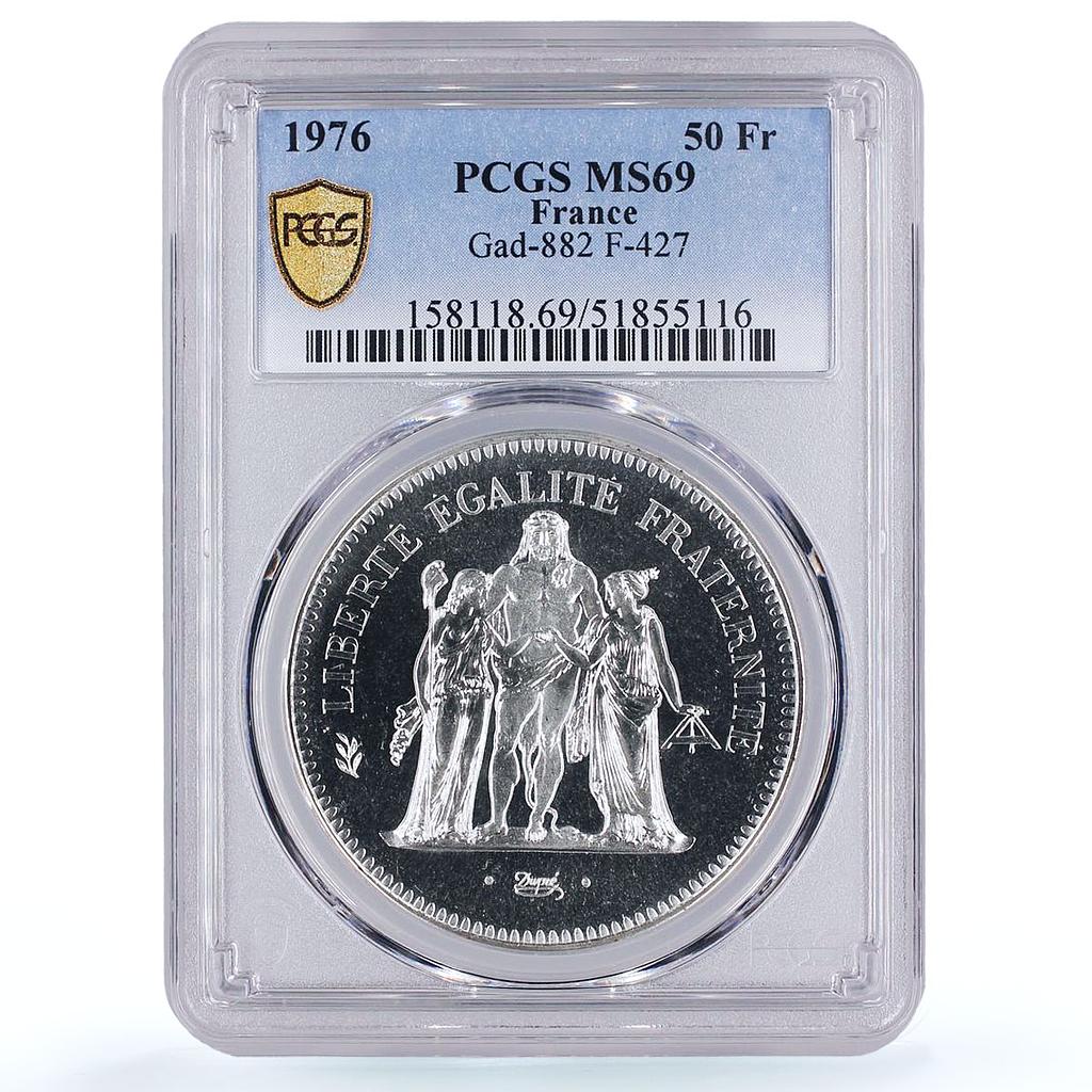 France 50 francs Hercules Liberty Egality Fraternity MS69 PCGS silver coin 1976