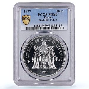 France 50 francs Hercules Liberty Egality Fraternity MS69 PCGS silver coin 1977