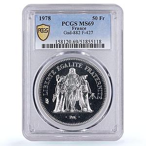 France 50 francs Hercules Liberty Egality Fraternity MS69 PCGS silver coin 1978