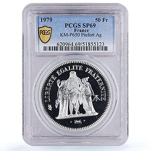 France 50 francs Hercules Liberty Egality Piefort SP69 PCGS silver coin 1979
