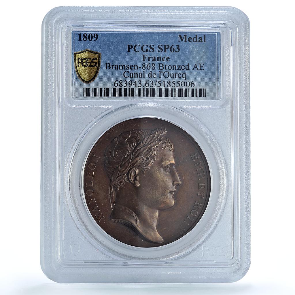 France Napoleon Ourcq Canal History Bramsen-868 SP63 PCGS bronze medal 1809 France Napoleon Ourcq Canal History Bramsen-868 SP63 PCGS bronze medal 1809