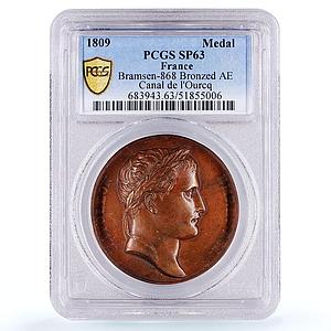 France Napoleon Ourcq Canal History Bramsen-868 SP63 PCGS bronze medal 1809