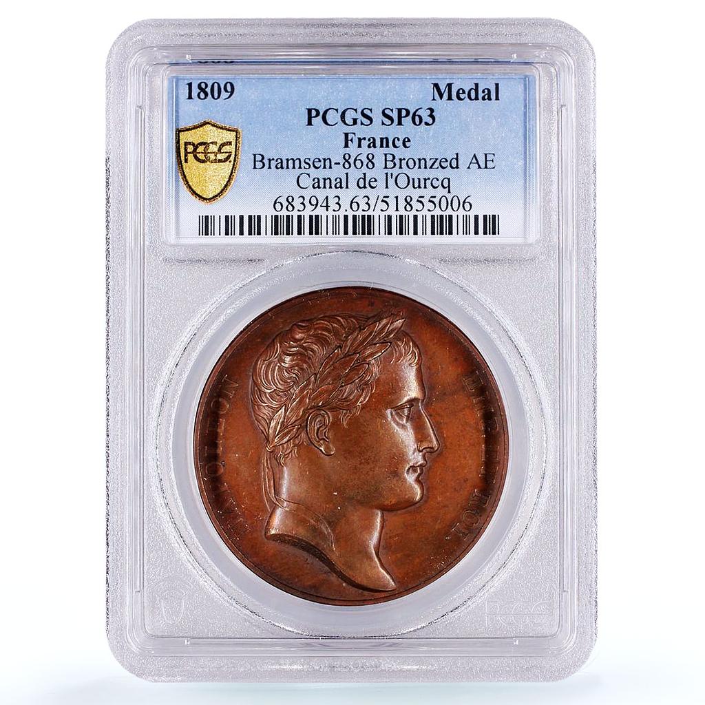 France Napoleon Ourcq Canal History Bramsen-868 SP63 PCGS bronze medal 1809
