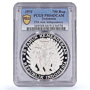 Indonesia 750 rupiah Garuda Bird Independence KM-26 PR64 PCGS silver coin 1970