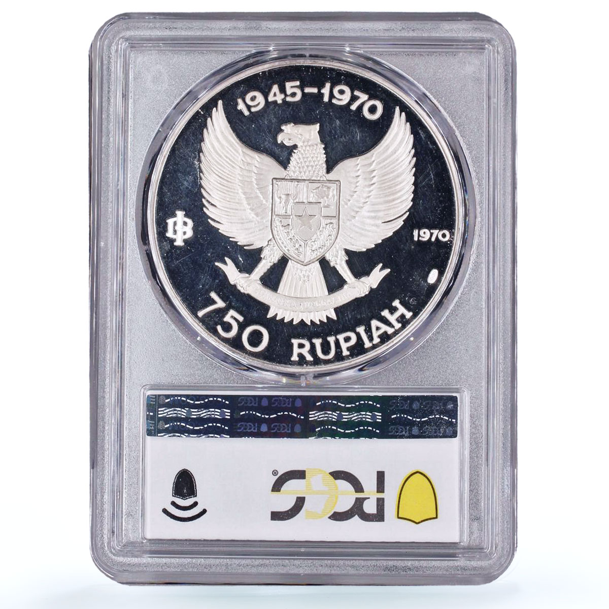 Indonesia 750 rupiah Garuda Bird Independence KM-26 PR64 PCGS silver coin 1970