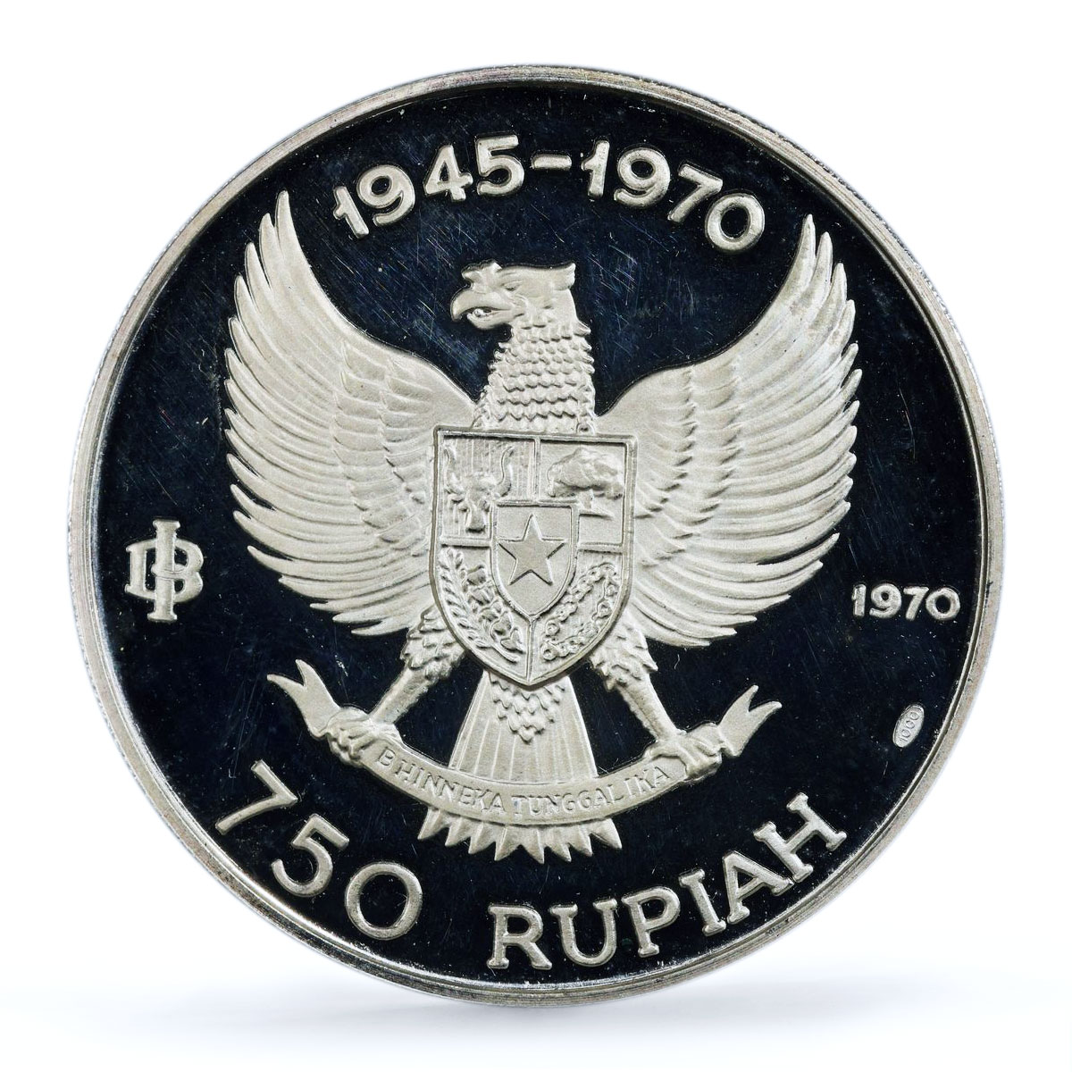 Indonesia 750 rupiah Garuda Bird Independence KM-26 PR64 PCGS silver coin 1970