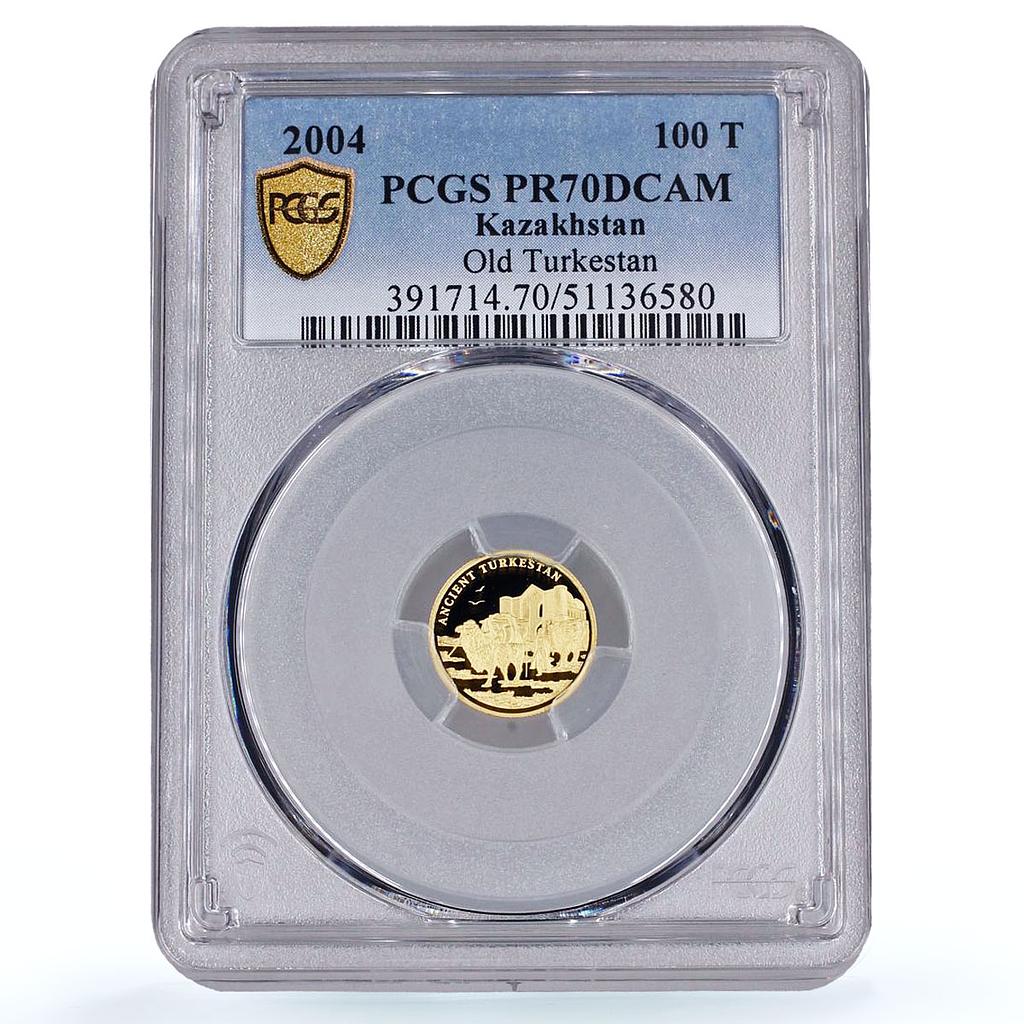 Kazakhstan 100 tenge Ancient Old Turkestan Camel KM-122 PR70 PCGS gold coin 2004