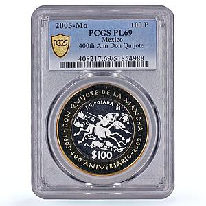 Mexico 100 pesos Don Quijote Cervantes Literature PL69 PCGS bimetal coin 2005